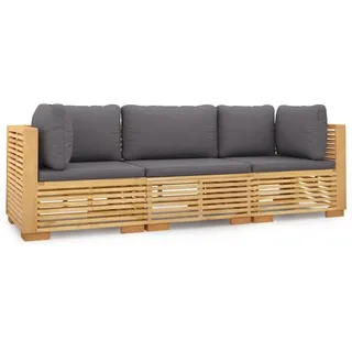 3-tlg. Garten-Lounge-Set mit Kissen Massivholz Teak - Braun/Bunt
