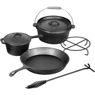 El Fuego Topf-Set El Fuego® Dutch Oven, Eisenguss (Set, 7-tlg), aus Gusseisen, mit spezieller Oberflächenveredelung schwarz