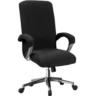 Elastische Stuhlhussen mit Armlehne, Spandex Bürostuhl Bezug, Office Computer Stuhlbezüge, Hussen für Stühle Abnehmbare Waschbare, Polarfleece Chair Covers Universal für Armlehnenstühle (Schwarz)