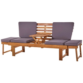 Gartenlounge-Bank MY FLAIR "Rügen" Sitzbänke Gr. T: 56 cm, grau (grau, braun) Lounge-Gartenmöbel mit ausklappbarem Tisch und variablen Armlehnen