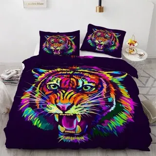 ROUSKI Bettwäsche-Set 135x200cm 2-teilig Mikrofaser Tiger Motiv mit Reißverschluss
