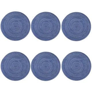 6er Set Tischsets, Platzset Rund, Tischuntersetzer Abwaschbar Platzteller Untersetzer Teller Platzsets Boho Weben Hitzebeständige Tischset Rund Rutschfest Platzdeckchen (Blau,18cm)