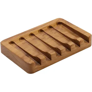 HTB Teak Seifenschale Holz von HTB Wasserfall Design, 1 Pack | Holz Seifenhalter Seifenablage für Bad, Küche, Waschbecken und Theke