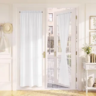 PONY DANCE Französischer Türvorhang Halbtransparnt H 240 x B 90 cm | 2er Set, Weiß, Vorhang Tür, Türgardine für Balkon, Küchenvorhang, Luftdurchlässig, Französischer Stil, Lichtdurchlässig