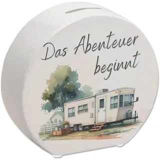 Abenteuer Wohnwagen Spardose mit Spruch Das Abenteuer beginnt Wohnmobil-Sammlerstück Anhänger für Campingfans mobiles Heim