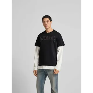 T-Shirt mit Label-Stitching, Black, M