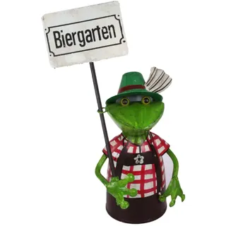 Lenzbach Zaunhocker Frosch mit Schild Biergarten Bayern 21 cm Figur aus Blech Metall Garten Deko Garten Balkon Dekofigur Pfostenhocker Bavaria Oktoberfest
