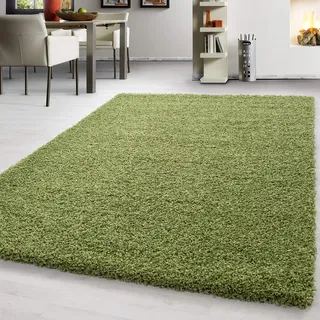 Teppium Moderner Hochflor Teppich Wohnzimmer 250x350 (240 x 340 cm) Grün - Shaggy Flauschiger Teppich, Extra Weich, Pflegeleicht und Einfarbig - für Schlafzimmer, Küche und Esszimmer