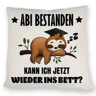 speecheese Abi bestanden Faultier Kissen mit Spruch zurück ins Bett Faultier-Design für Abiturienten - Faul nach der Prüfung Schule Abschluss geschafft