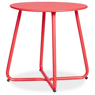 Homestyle4u Beistelltisch Gartentisch Rund Metall Balkontisch Tisch Kaffeetisch rot