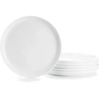 WishDeco Kuchenteller 6er Set, Dessertteller Porzellan 20cm | Frühstücksteller Weiß mit Randerhöhung, Vorspeisenteller Weiss, Kleine Speiseteller für Salat, Pasta, Brot