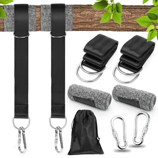 Schaukel Befestigung,Hängematte Befestigung,Hält bis zu 550 kg aus Reißfestem Polyester, Schaukelaufhängung mit 2 Baumschutz Polster und 2 Premium Karabinern für Garten Baumschaukel Kinder(1.5M)