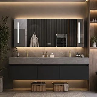 140 Waschbecken mit Unterschrank, modernes Badmöbel Set mit Spiegelschrank | Waschtisch mit Unterschrank für Badezimmer, Badezimmer Spiegelschrank und Waschtisch Set