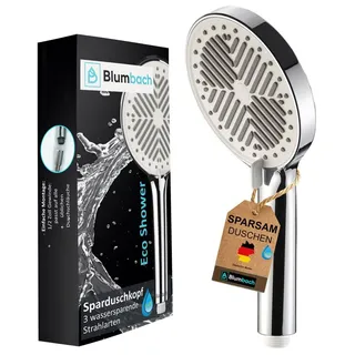 blumbach BLUMBACH® Duschkopf wassersparend Eco Shower, Shower Head mit 3 Strahlarten | wassersparender Duschkopf 6-9 l/min, Sparduschkopf, wasserspar Handbrause Dusche, Duschbrause sparsam, Testsieger Brausekopf
