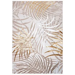 Mazovia Designteppich Modern Teppich für Wohnzimmer- Beige Creme mit Gold, 120 x 170 cm, Glänzende,Palmenzweige Feder,Modern,Höhe 10 mm,Weich,Pflegeleicht beige|braun 120 x 170 cm