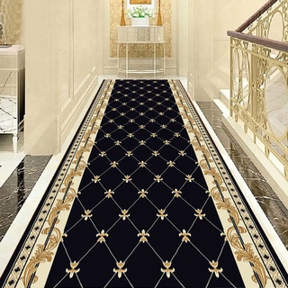 Läufer Flurläufer Teppiche im Europäischen Stil, Indoor-Home-Treppe Kurzfloriger Teppich, Waschbare Läufer für Wohnzimmer Familienzimmer, Schwarzes Gold (Size : 90CM X 400CM (3FT X 13FT))