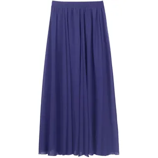 Damen Chiffon Langer Rock Strandrock Maxirock Bodenlanger Chiffonrock Damenrock für Sommer Strand Alltag Party Rocklänge 100cm - Einfarbig Dunkelblau - 34-40