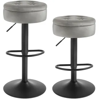 WOLTU Barhocker 2er Set, Sitzhocker mit Stauraum, Hocker höhenverstellbar 360° drehbar, Drehhocker für Kücheninsel Esszimmer Bar Küche Tresen, Samt Metall, Hellgrau