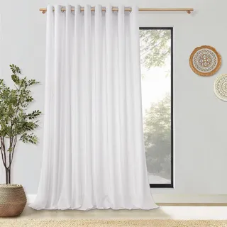 MRTREES Extra Breite Stores Gardinen mit Ösen Weiß Leinenoptik Halbtransparent Wohnzimmer Modern 1 Stück, 225 cm Lang, 300 cm Breit, Ösenvorhang Leinen Gardinen Lichtdurchlässig für Große Fenster