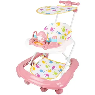 4 in1 Baby Lauflernhilfe, Lauflernwagen Klappbar mit Musik und Sonnenschirm,Abnehmbare Trampolinmatte,Gehfrei Babywalker ab 6 Monate Rosa - Rosa