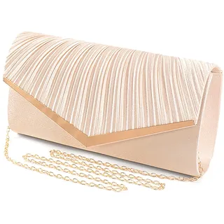 FENGQQKJ Damen Abendtasche Gold Clutch Brauttasche Kettentasche Glitzer Umschlagtasche Roségold für Hochzeit Ball und Party - S
