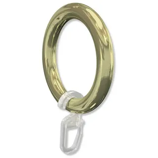Interdeco Gardinenstangen Ringe mit Faltenhaken/Gardinenringe in Messing-farbig/Kunststoff für 28 mm Ø (10 Stück)