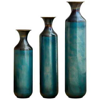 KLAM HOME Bodenvase Große Bodenvase 3er Set aus Metall, (50/65/83 cm), Mid-Century Modern (Dekovase Boden bis zur Decke reichende Vase, hohe dekorative Vase), Vintage Deko, Dekorative Vase für Wohnzimmer, Flur und Schlafzimmer blau|grün