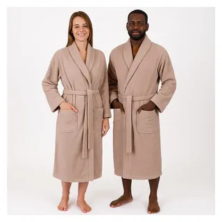 Betz Bademantel Saunamantel für Herren und Damen mit Schalkragen BERLIN, wadenlang, 100% Baumwolle, Schalkragen, Gürtel braun S/M