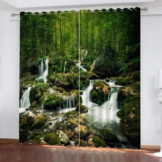 HABEAT 3D Wasserfall Vorhänge Abdunkelnde Tropisch Dschungel Kindervorhänge Vorhang mit ösen 2er Set Gardinen Blickdicht Verdunkelungs für Kinderzimmer Schlafzimmer Wohnzimmer B 110 X H 95 cm