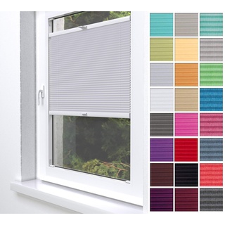 Home-Vision® Premium Plissee Faltrollo ohne Bohren zum Kleben Innenrahmen Blickdicht Sonnenschutz Jalousie für Fenster & Tür (Silber, B30 x H120cm)