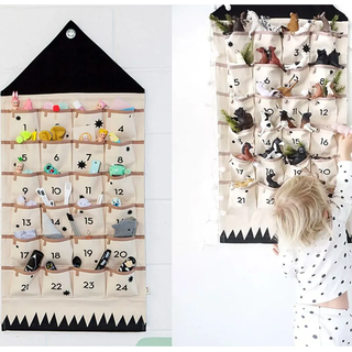 Weihnachts-Adventskalender, 24 Taschen Stoff Weihnachtskalender zum Aufhängen Weihnachtlichen Ornamente (Schwarz) - Schwarz