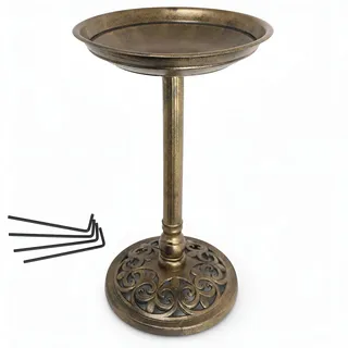 DIVCHI Vogeltränke für Garten, Wildvögel, Bronze Classic Vogeltränke mit Standfuß und Montagekit, Freistehend, 39 cm x 39 cm x 63 cm, Wetterfest, für den Garten, Terrasse, Hof und Rasen-Dekor
