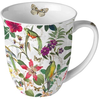 Ambiente Tasse Teetasse Kaffeetasse Becher Mug 0,4l Tropical jungle Tropische Blumen Tiere Fine Bone China Porzellan