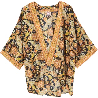 Guru-Shop Kimono Kurzer Kimono, Boho Kimono, offener Kimono -.., alternative Bekleidung orange|schwarz