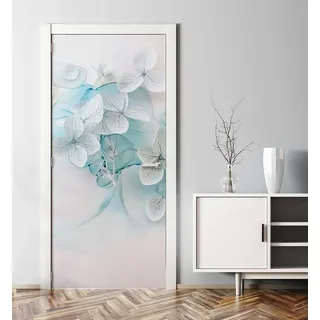 MyMaxxi - Tür bekleben mit Türtapete Türposter Türfolie Selbstklebend 90x200 Blühende Blumen seitlich - Tür verschönern Türaufkleber Türklebefolie Pflanzen Blatt Blätter weiß blau