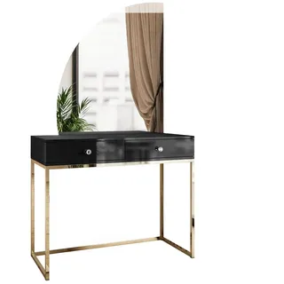 ALLHOUSE24 Schminktisch BUENO MOND Schwarz Metall gold Halbmond Spiegel LED Kosmetiktisch (1x Konsolentisch, 1x Spiegel mit LED Beleuchtung), Breite 100 cm schwarz
