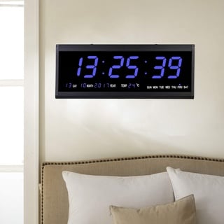 KenSyuInt Digital Wanduhr LED Display Seniorenuhr Büro Wohnzimmer Schlafzimmer Kalenderuhr Wanduhren mit Datumanzeige Temperatur Digitaluhr (Blau)