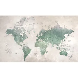 Plage Panorama-Tapete-Planisphäre, Papier, Grün, 1,5X 2,5m
