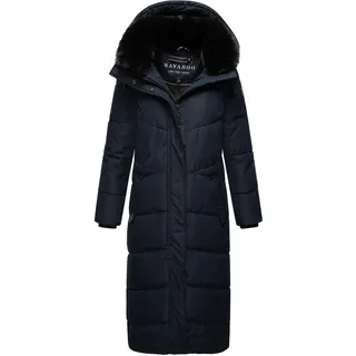 Navahoo Damen Wintermantel Warmer Steppmantel extralang mit Abnehmbarer Kapuze Hingucker XIV Navy Gr. XXL - XXL