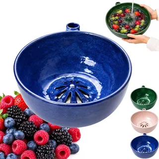 Leyof Berry Bowl, Self Spinning Berry Washing Bowl, Beeren WaschschüSsel Mit Abfluss, für Beeren, Trauben, Salat & GemüSe, SpüLmaschinenfest, Leicht & Praktisch für KüChe, Camping (Blau)