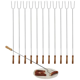 relaxdays Lagerfeuer-Grillspieß 12 x extra lange Grillspieße braun|silberfarben