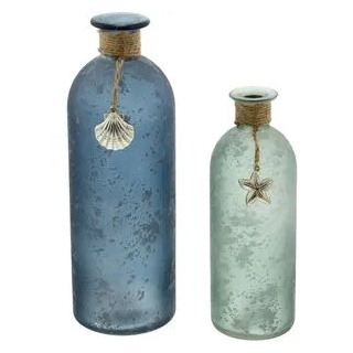 Frank-Flechtwaren Vase Maritim, Glas , 2er Set, blau, grün, Solifleur-Vasen, Höhe 20 cm, 26 cm