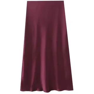 UJEDFHV Damen-Unterrock Aus Satin Damen Midirock In Satin-Optik, Elastische Taille, A-Linie, Lässiger Midirock Aus Seidensatin, Frühling, Weiblich, Schick, Langer Rock(Burgundy,L)