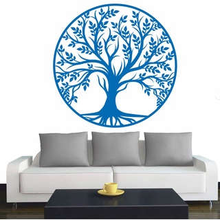 Wandtattoo - Baum des Lebens - 0 - Lebensbaum Weltenbaum - 120x120 cm - Azurblau - Dekoration - Wandaufkleber - für Wohnzimmer Kinderzimmer Büro Schule Firma