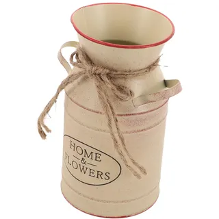 Garneck Rustikale Verzinkte Vase Verzinkte Vintage-Milchkanne Im Bauernhaus-Stil Dekorative Blumenkrug-Vase Milchkännchen- Französische Landhaus-Metallkanne Hochzeitsdekoration Beige