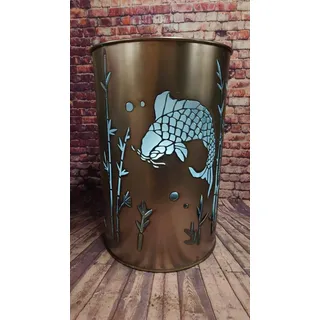 Fuchsbau Feuertonnen Feuertonne mit - Koi Bambus - Motiv - Gefertigt aus neuem Ölfass - Besondere Feuerstelle für Garten und Terrasse - Hohe Feuerschale mit Rostoptik - 90 x 60 cm