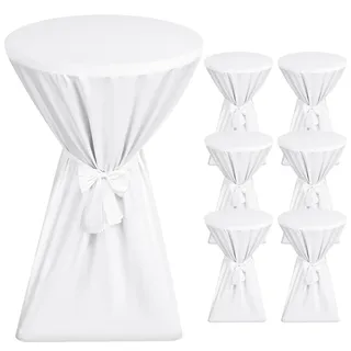 Showgeous Weiß Stehtischhussen Ø60–65cm,6er-Set, mit Schleifenband | Hochzeiten und partys Rutschfest,blickdicht,waschbar,mit schleifenband und verstärkten fußbereichen