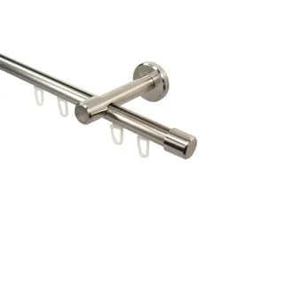 iso-design Gardinenstange Innenlauf 1-läufig 16 mm Durchmesser Farbe Edelstahl Wandmontage Innenlaufstange aus Metall Wandabstand 7 cm, Endstück Kappe, 140 cm