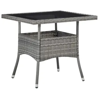 Gartentisch - Outdoor Esstisch 80x80x75 cm - Polyrattan - Sicherheitsglas - UV-beständiger Stahlrahmen - Grau