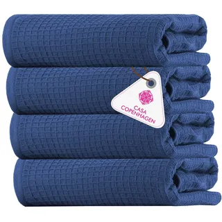 Casa Copenhagen Waffle 4-teiliges Geschenkset XL Designer Handtüchern aus 100% ägyptischer Baumwolle- Marineblau, 70x140 cm, 4Badetücher für Badezimmer (perfekte Geschenkset für Damen & Herren)